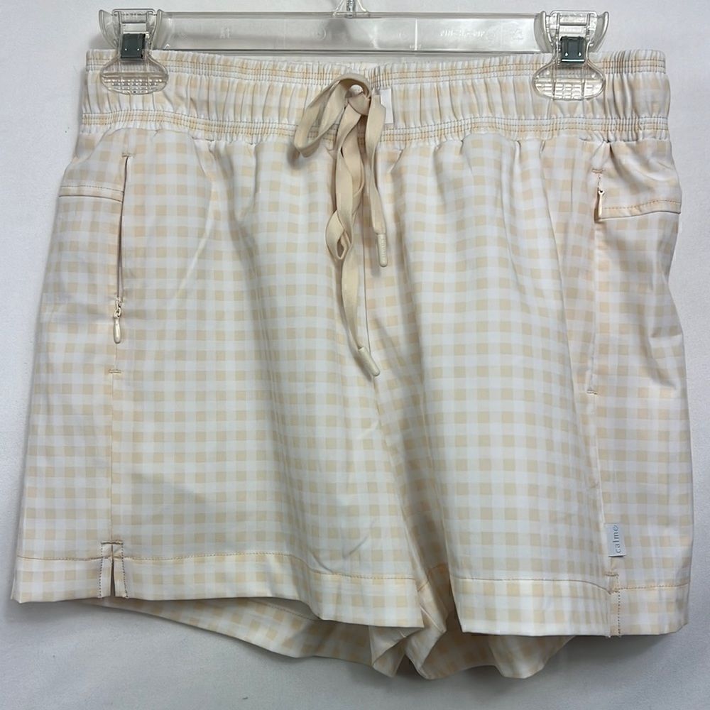 Calme by Johnny Was Cream and White Gingham Elements Travel Shorts size S NWT